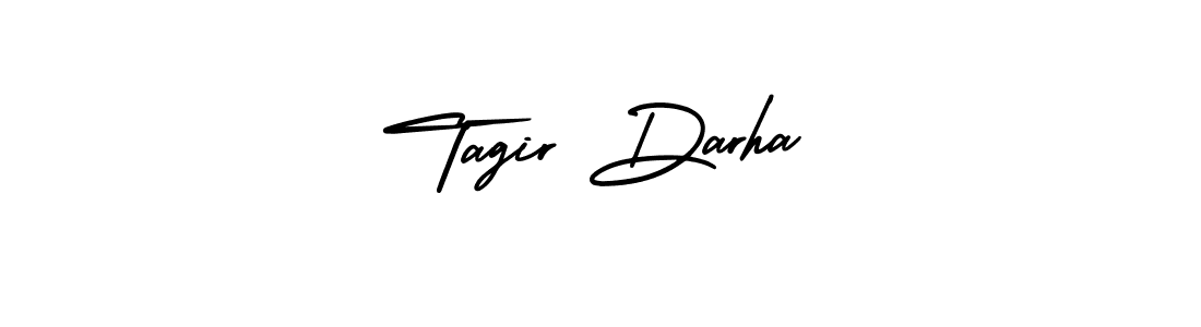 You should practise on your own different ways (AmerikaSignatureDemo-Regular) to write your name (Tagir Darha) in signature. don't let someone else do it for you. Tagir Darha signature style 3 images and pictures png