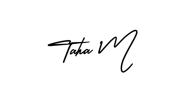 How to make Taha M name signature. Use AmerikaSignatureDemo-Regular style for creating short signs online. This is the latest handwritten sign. Taha M signature style 3 images and pictures png