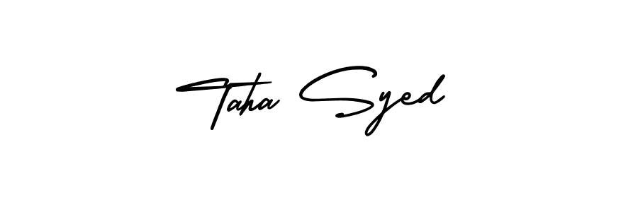 This is the best signature style for the Taha Syed name. Also you like these signature font (AmerikaSignatureDemo-Regular). Mix name signature. Taha Syed signature style 3 images and pictures png