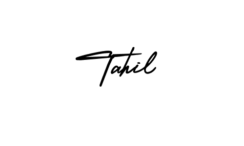 You should practise on your own different ways (AmerikaSignatureDemo-Regular) to write your name (Tahil) in signature. don't let someone else do it for you. Tahil signature style 3 images and pictures png