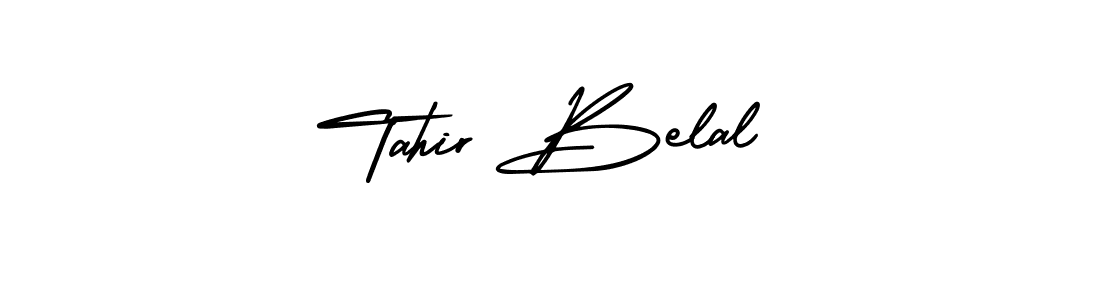 You should practise on your own different ways (AmerikaSignatureDemo-Regular) to write your name (Tahir Belal) in signature. don't let someone else do it for you. Tahir Belal signature style 3 images and pictures png