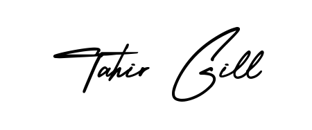 The AmerikaSignatureDemo-Regular signature style provides a bold statement for name Tahir Gill. Designed for business owners, executives, and leaders. Tahir Gill signature style 3 images and pictures png