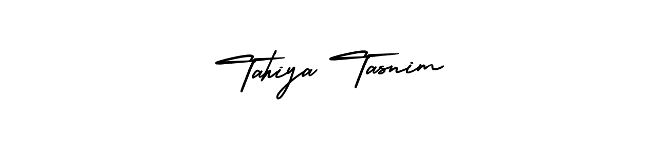 The best way (AmerikaSignatureDemo-Regular) to make a short signature is to pick only two or three words in your name. The name Tahiya Tasnim include a total of six letters. For converting this name. Tahiya Tasnim signature style 3 images and pictures png
