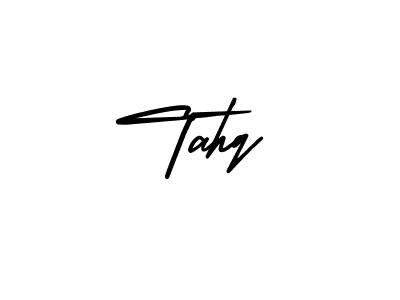 You should practise on your own different ways (AmerikaSignatureDemo-Regular) to write your name (Tahq) in signature. don't let someone else do it for you. Tahq signature style 3 images and pictures png