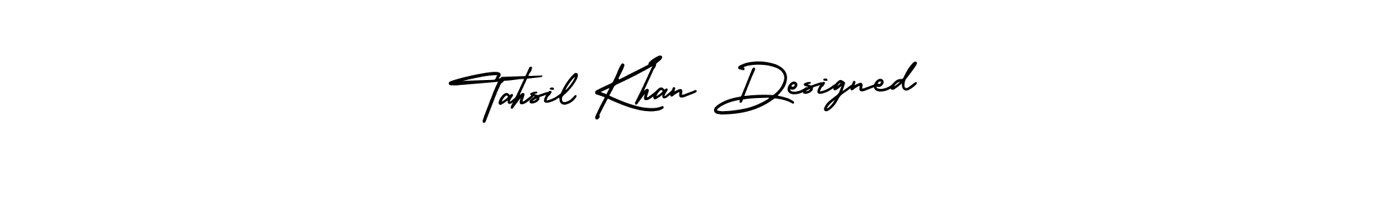 You should practise on your own different ways (AmerikaSignatureDemo-Regular) to write your name (Tahsil Khan Designed) in signature. don't let someone else do it for you. Tahsil Khan Designed signature style 3 images and pictures png