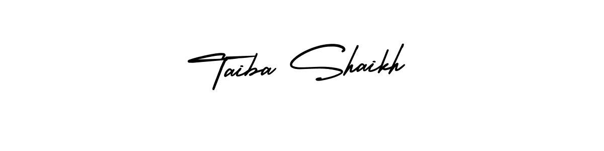 You should practise on your own different ways (AmerikaSignatureDemo-Regular) to write your name (Taiba Shaikh) in signature. don't let someone else do it for you. Taiba Shaikh signature style 3 images and pictures png