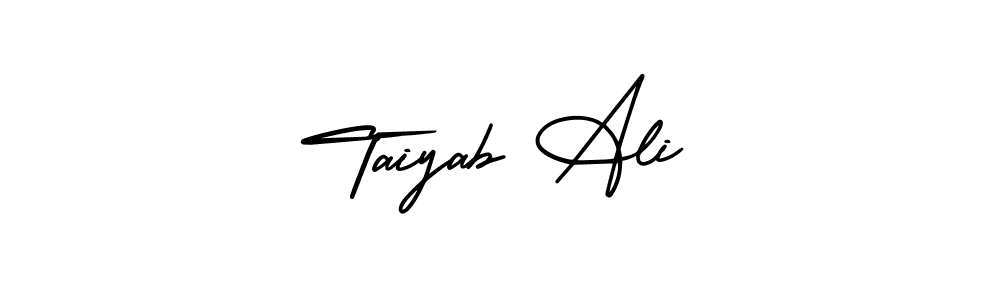 This is the best signature style for the Taiyab Ali name. Also you like these signature font (AmerikaSignatureDemo-Regular). Mix name signature. Taiyab Ali signature style 3 images and pictures png