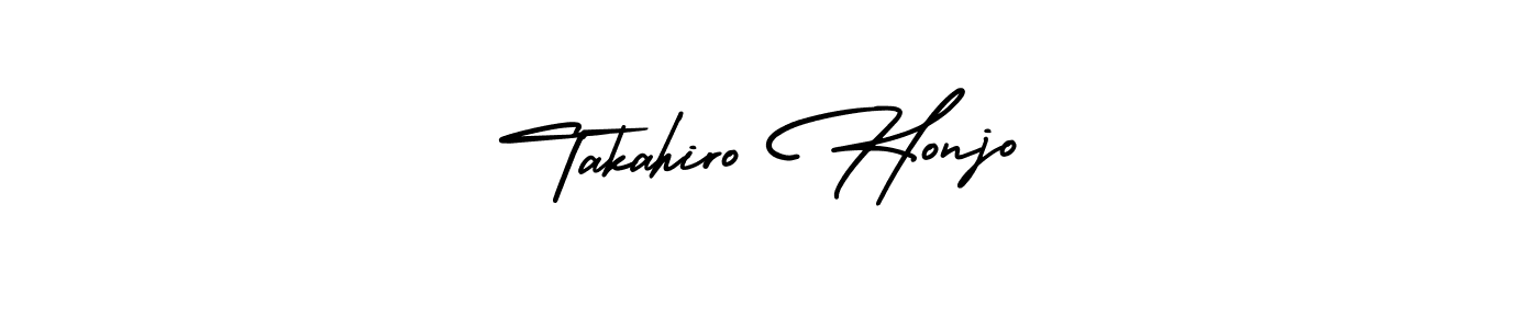 Make a beautiful signature design for name Takahiro Honjo. With this signature (AmerikaSignatureDemo-Regular) style, you can create a handwritten signature for free. Takahiro Honjo signature style 3 images and pictures png