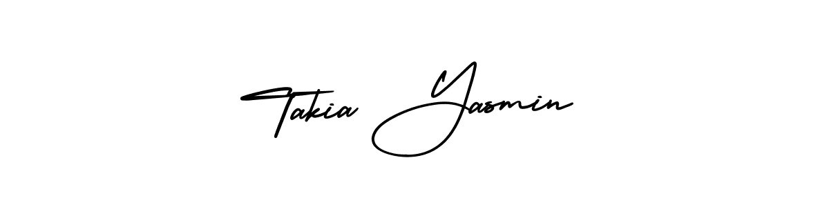 The best way (AmerikaSignatureDemo-Regular) to make a short signature is to pick only two or three words in your name. The name Takia Yasmin include a total of six letters. For converting this name. Takia Yasmin signature style 3 images and pictures png