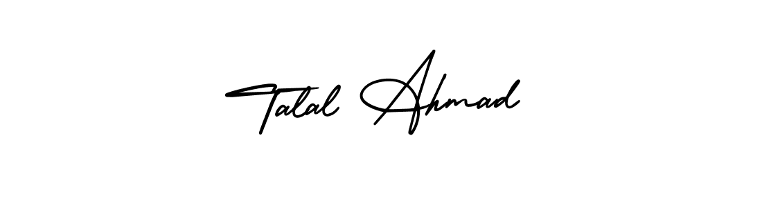 You should practise on your own different ways (AmerikaSignatureDemo-Regular) to write your name (Talal Ahmad) in signature. don't let someone else do it for you. Talal Ahmad signature style 3 images and pictures png