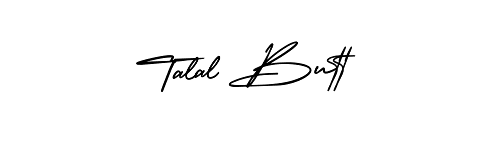 You should practise on your own different ways (AmerikaSignatureDemo-Regular) to write your name (Talal Butt) in signature. don't let someone else do it for you. Talal Butt signature style 3 images and pictures png