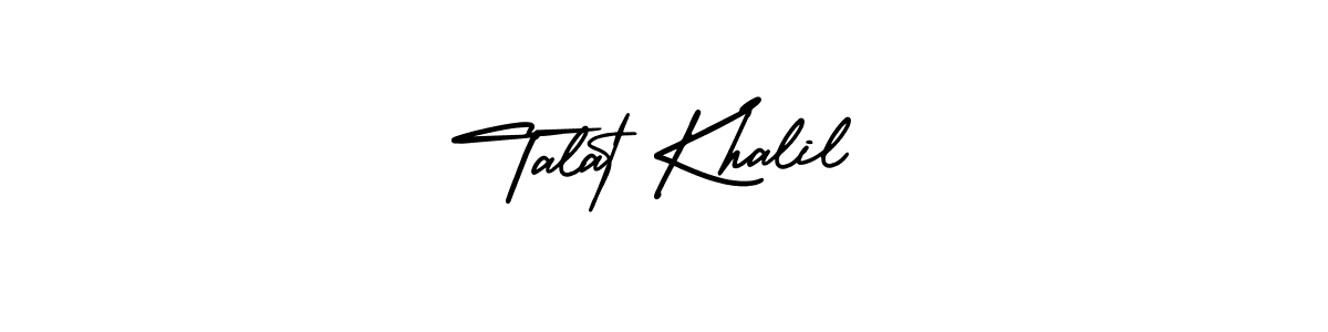 You should practise on your own different ways (AmerikaSignatureDemo-Regular) to write your name (Talat Khalil) in signature. don't let someone else do it for you. Talat Khalil signature style 3 images and pictures png