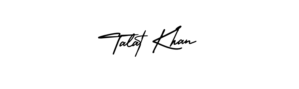 You should practise on your own different ways (AmerikaSignatureDemo-Regular) to write your name (Talat Khan) in signature. don't let someone else do it for you. Talat Khan signature style 3 images and pictures png