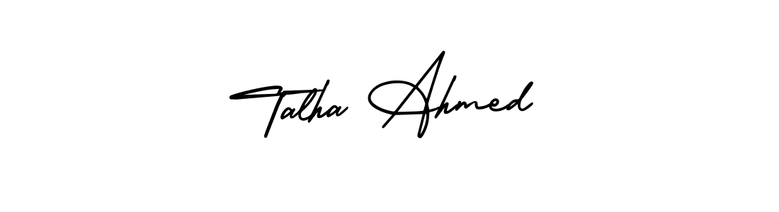 The best way (AmerikaSignatureDemo-Regular) to make a short signature is to pick only two or three words in your name. The name Talha Ahmed include a total of six letters. For converting this name. Talha Ahmed signature style 3 images and pictures png