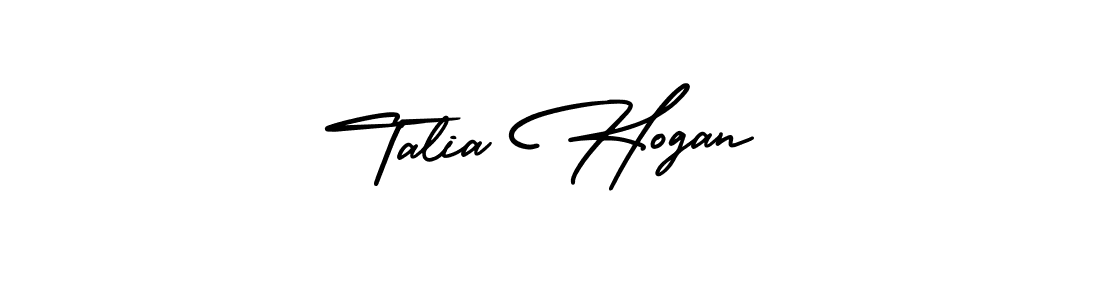 You should practise on your own different ways (AmerikaSignatureDemo-Regular) to write your name (Talia Hogan) in signature. don't let someone else do it for you. Talia Hogan signature style 3 images and pictures png