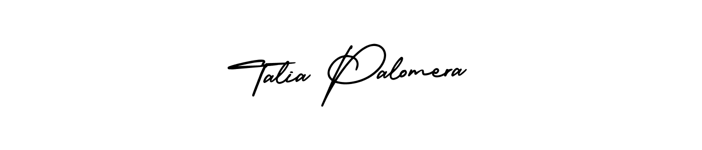 You should practise on your own different ways (AmerikaSignatureDemo-Regular) to write your name (Talia Palomera) in signature. don't let someone else do it for you. Talia Palomera signature style 3 images and pictures png
