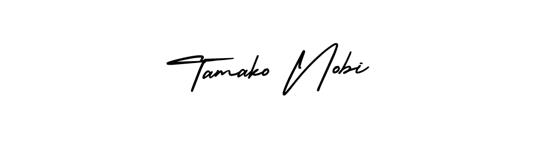 The best way (AmerikaSignatureDemo-Regular) to make a short signature is to pick only two or three words in your name. The name Tamako Nobi include a total of six letters. For converting this name. Tamako Nobi signature style 3 images and pictures png