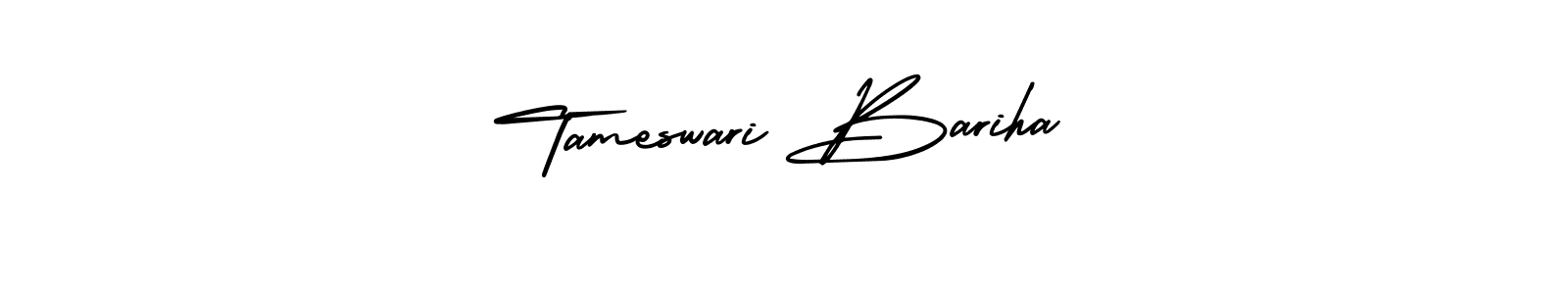 The best way (AmerikaSignatureDemo-Regular) to make a short signature is to pick only two or three words in your name. The name Tameswari Bariha include a total of six letters. For converting this name. Tameswari Bariha signature style 3 images and pictures png