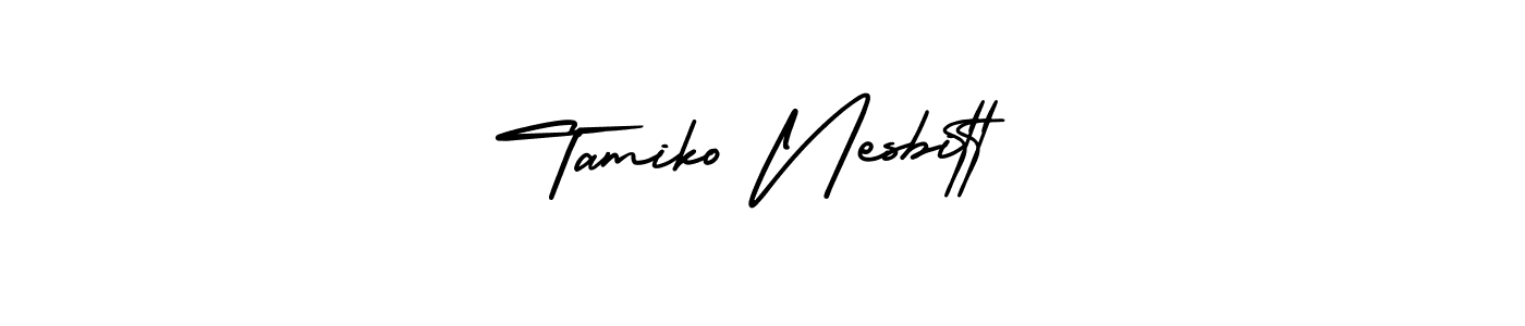 This is the best signature style for the Tamiko Nesbitt name. Also you like these signature font (AmerikaSignatureDemo-Regular). Mix name signature. Tamiko Nesbitt signature style 3 images and pictures png
