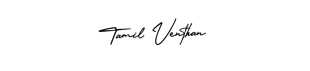 You should practise on your own different ways (AmerikaSignatureDemo-Regular) to write your name (Tamil Venthan) in signature. don't let someone else do it for you. Tamil Venthan signature style 3 images and pictures png