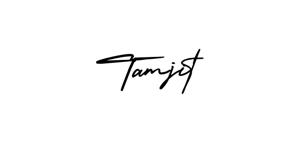 The best way (AmerikaSignatureDemo-Regular) to make a short signature is to pick only two or three words in your name. The name Tamjit include a total of six letters. For converting this name. Tamjit signature style 3 images and pictures png