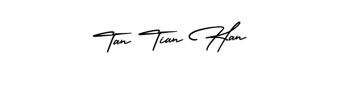 You should practise on your own different ways (AmerikaSignatureDemo-Regular) to write your name (Tan Tian Han) in signature. don't let someone else do it for you. Tan Tian Han signature style 3 images and pictures png