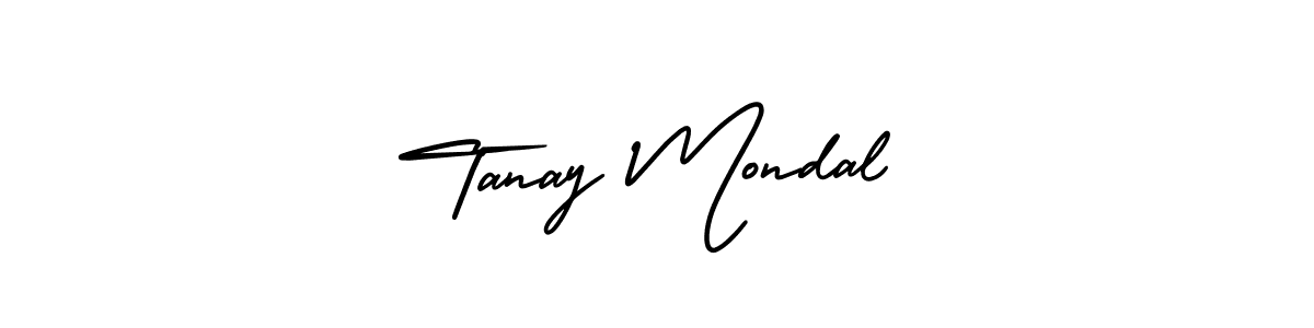 You should practise on your own different ways (AmerikaSignatureDemo-Regular) to write your name (Tanay Mondal) in signature. don't let someone else do it for you. Tanay Mondal signature style 3 images and pictures png