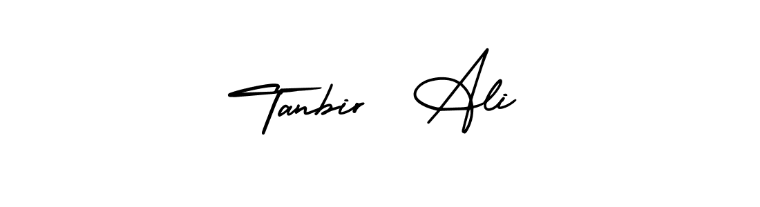 The best way (AmerikaSignatureDemo-Regular) to make a short signature is to pick only two or three words in your name. The name Tanbir  Ali include a total of six letters. For converting this name. Tanbir  Ali signature style 3 images and pictures png