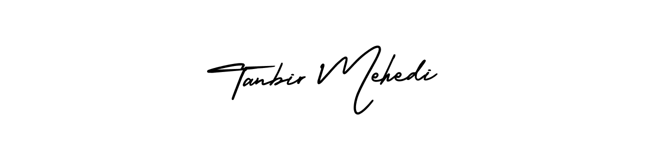 You should practise on your own different ways (AmerikaSignatureDemo-Regular) to write your name (Tanbir Mehedi) in signature. don't let someone else do it for you. Tanbir Mehedi signature style 3 images and pictures png