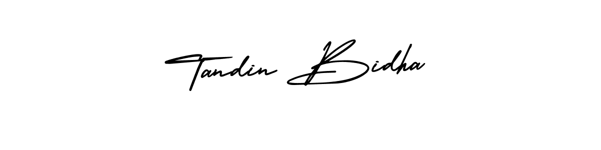 The best way (AmerikaSignatureDemo-Regular) to make a short signature is to pick only two or three words in your name. The name Tandin Bidha include a total of six letters. For converting this name. Tandin Bidha signature style 3 images and pictures png