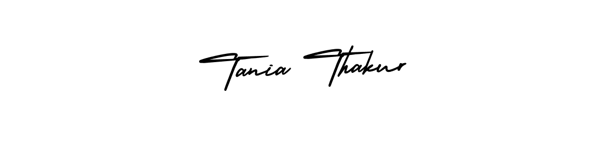 You should practise on your own different ways (AmerikaSignatureDemo-Regular) to write your name (Tania Thakur) in signature. don't let someone else do it for you. Tania Thakur signature style 3 images and pictures png