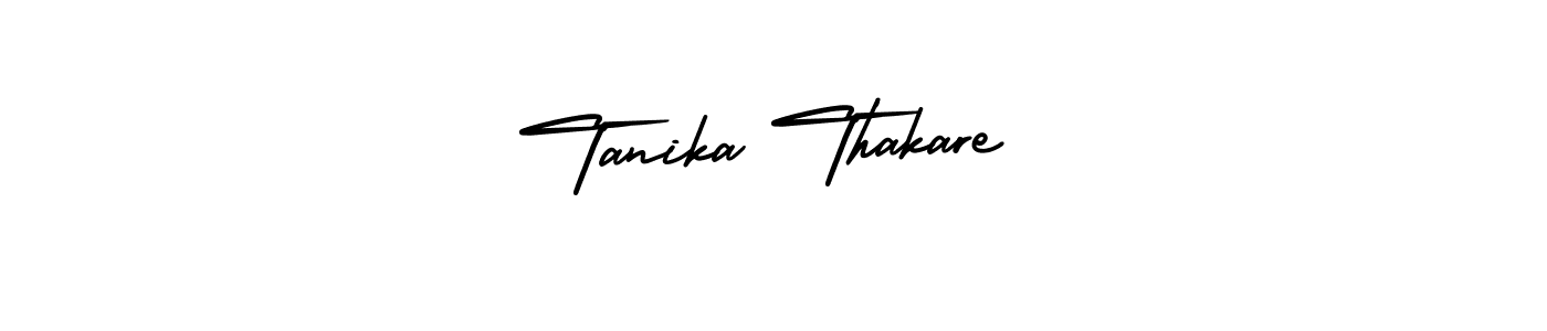 You should practise on your own different ways (AmerikaSignatureDemo-Regular) to write your name (Tanika Thakare) in signature. don't let someone else do it for you. Tanika Thakare signature style 3 images and pictures png