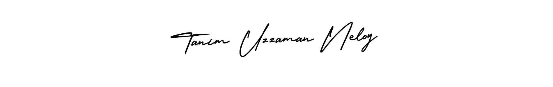 You should practise on your own different ways (AmerikaSignatureDemo-Regular) to write your name (Tanim Uzzaman Neloy) in signature. don't let someone else do it for you. Tanim Uzzaman Neloy signature style 3 images and pictures png