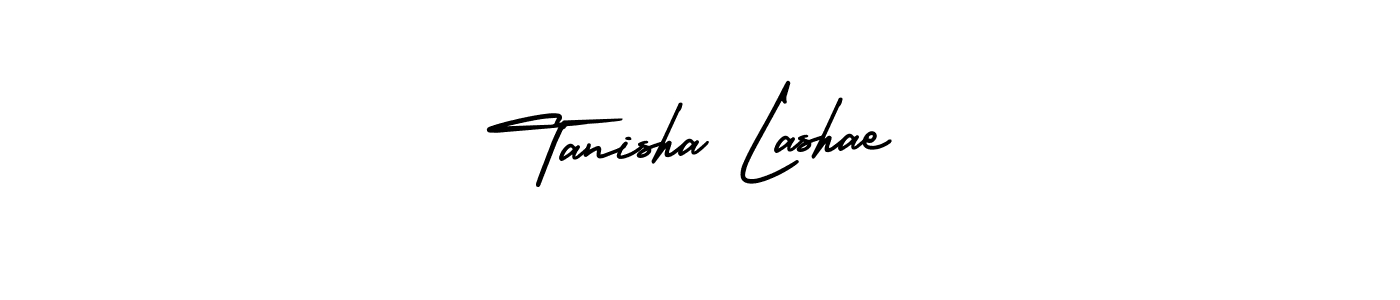 You should practise on your own different ways (AmerikaSignatureDemo-Regular) to write your name (Tanisha Lashae) in signature. don't let someone else do it for you. Tanisha Lashae signature style 3 images and pictures png