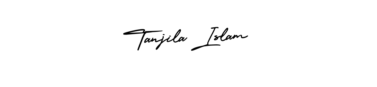 The best way (AmerikaSignatureDemo-Regular) to make a short signature is to pick only two or three words in your name. The name Tanjila Islam include a total of six letters. For converting this name. Tanjila Islam signature style 3 images and pictures png