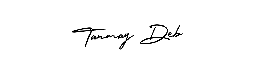 The best way (AmerikaSignatureDemo-Regular) to make a short signature is to pick only two or three words in your name. The name Tanmay Deb include a total of six letters. For converting this name. Tanmay Deb signature style 3 images and pictures png