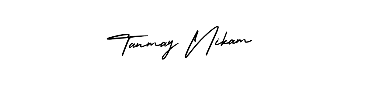 You should practise on your own different ways (AmerikaSignatureDemo-Regular) to write your name (Tanmay Nikam) in signature. don't let someone else do it for you. Tanmay Nikam signature style 3 images and pictures png