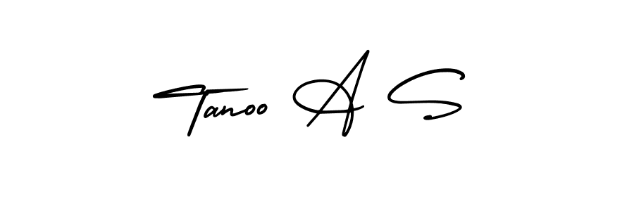 You should practise on your own different ways (AmerikaSignatureDemo-Regular) to write your name (Tanoo A S) in signature. don't let someone else do it for you. Tanoo A S signature style 3 images and pictures png