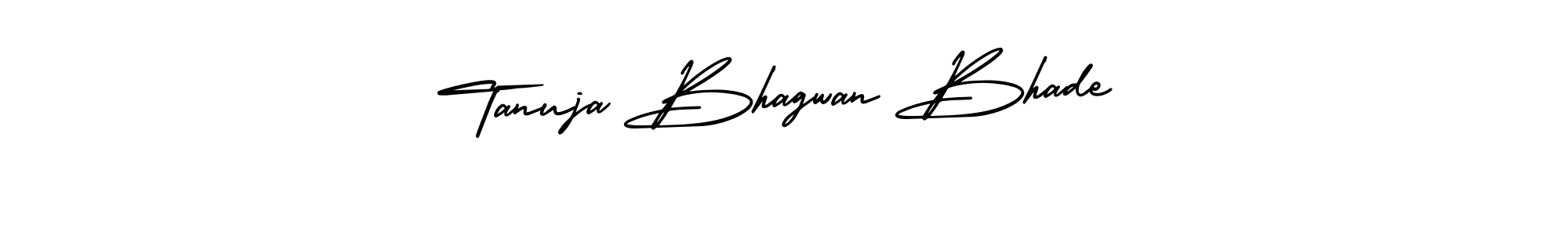 You should practise on your own different ways (AmerikaSignatureDemo-Regular) to write your name (Tanuja Bhagwan Bhade) in signature. don't let someone else do it for you. Tanuja Bhagwan Bhade signature style 3 images and pictures png