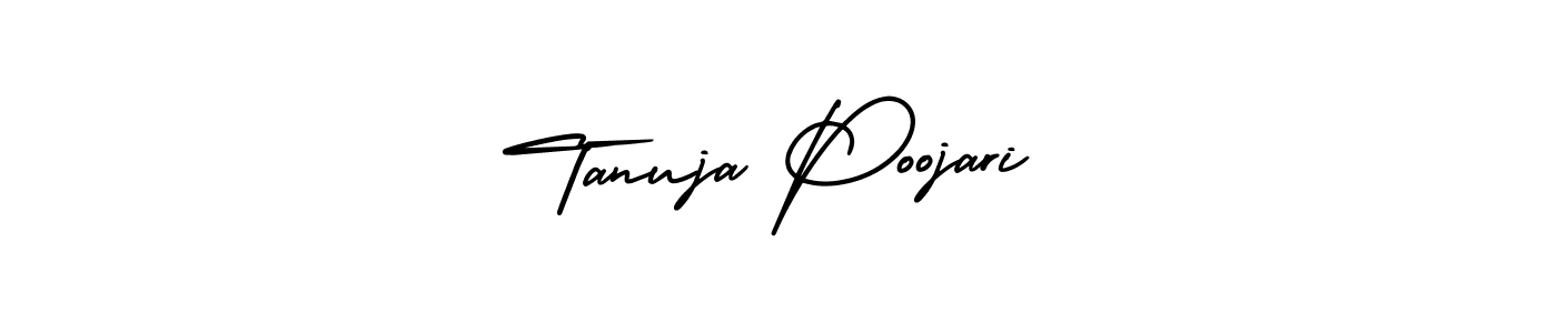 if you are searching for the best signature style for your name Tanuja Poojari. so please give up your signature search. here we have designed multiple signature styles  using AmerikaSignatureDemo-Regular. Tanuja Poojari signature style 3 images and pictures png