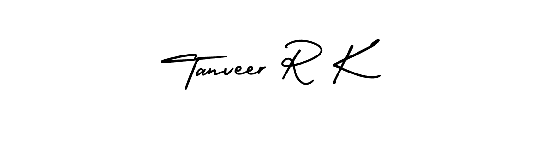 You should practise on your own different ways (AmerikaSignatureDemo-Regular) to write your name (Tanveer R K) in signature. don't let someone else do it for you. Tanveer R K signature style 3 images and pictures png