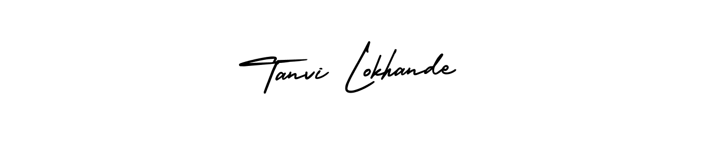 You should practise on your own different ways (AmerikaSignatureDemo-Regular) to write your name (Tanvi Lokhande) in signature. don't let someone else do it for you. Tanvi Lokhande signature style 3 images and pictures png