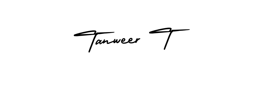 The best way (AmerikaSignatureDemo-Regular) to make a short signature is to pick only two or three words in your name. The name Tanweer T include a total of six letters. For converting this name. Tanweer T signature style 3 images and pictures png