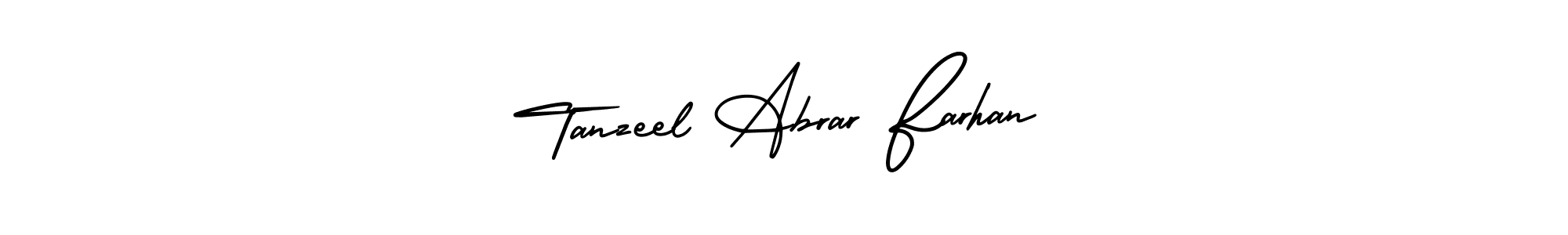 You should practise on your own different ways (AmerikaSignatureDemo-Regular) to write your name (Tanzeel Abrar Farhan) in signature. don't let someone else do it for you. Tanzeel Abrar Farhan signature style 3 images and pictures png