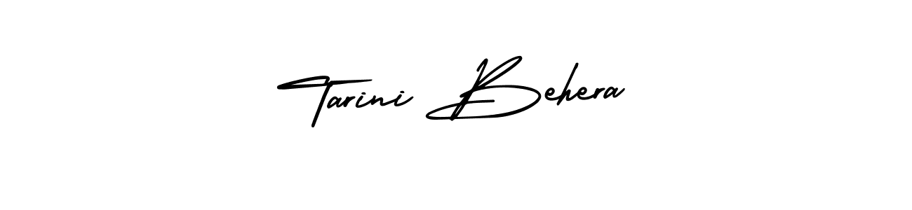 You should practise on your own different ways (AmerikaSignatureDemo-Regular) to write your name (Tarini Behera) in signature. don't let someone else do it for you. Tarini Behera signature style 3 images and pictures png