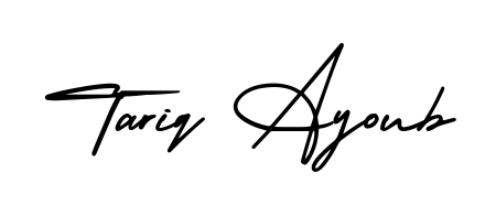 A modern signature idea for name Tariq Ayoub using AmerikaSignatureDemo-Regular font. Clean strokes and elegant curves make it stand out instantly. Tariq Ayoub signature style 3 images and pictures png