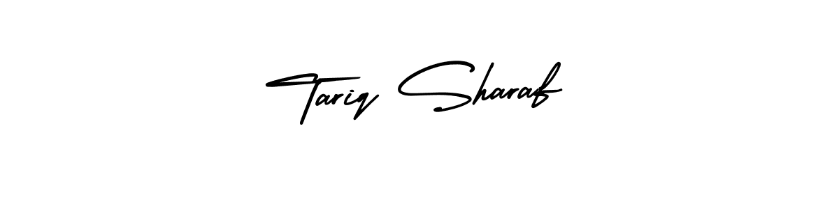 You should practise on your own different ways (AmerikaSignatureDemo-Regular) to write your name (Tariq Sharaf) in signature. don't let someone else do it for you. Tariq Sharaf signature style 3 images and pictures png