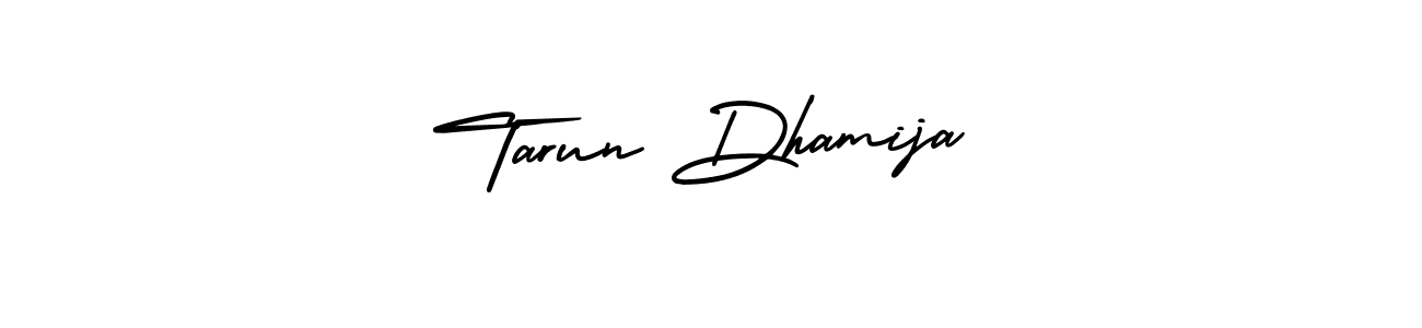 The best way (AmerikaSignatureDemo-Regular) to make a short signature is to pick only two or three words in your name. The name Tarun Dhamija include a total of six letters. For converting this name. Tarun Dhamija signature style 3 images and pictures png