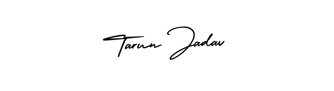 You should practise on your own different ways (AmerikaSignatureDemo-Regular) to write your name (Tarun Jadav) in signature. don't let someone else do it for you. Tarun Jadav signature style 3 images and pictures png