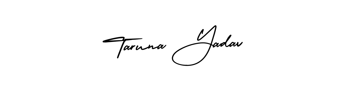 The best way (AmerikaSignatureDemo-Regular) to make a short signature is to pick only two or three words in your name. The name Taruna Yadav include a total of six letters. For converting this name. Taruna Yadav signature style 3 images and pictures png